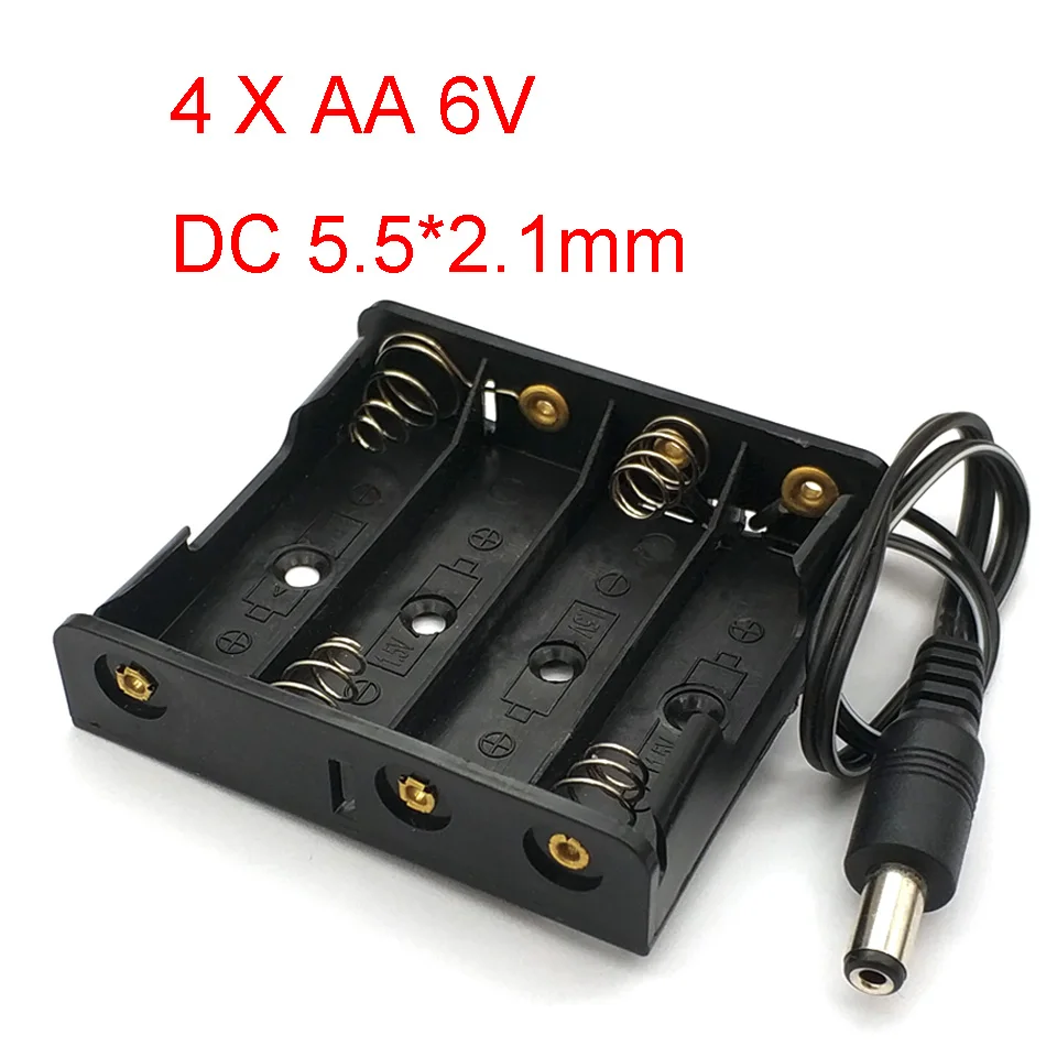 4x1 5 V AA держатель батареи пластиковый чехол коробка для хранения батарей с DC 5*2 1 мм