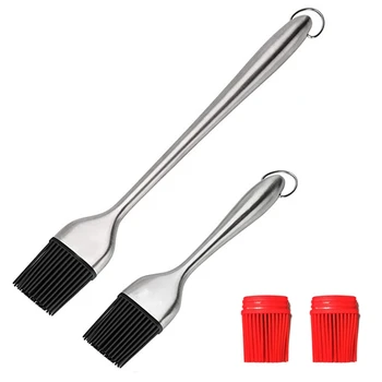 

Outdoor BBQ Brush-BBQ Grill, Pastry and Oily Stainless Steel Brush with Spare Silicone Brush Head (Red)