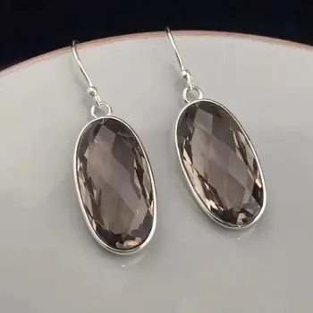 

New Retro oval Smoky Quatrz emerald cut Earrings For Women party Crystal gemstone Cutting 925 Sterling Silver Fine jewelry