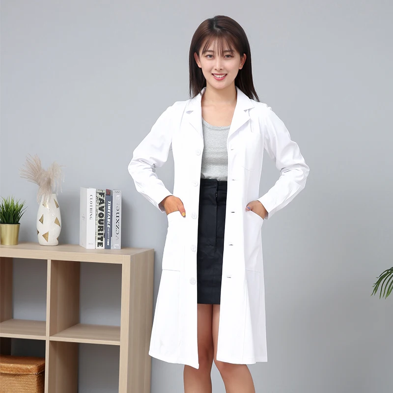 White Coat Long Sleeve Doctor Dress Female Oral Plastic White Coat Male Doctor Dental Beauty Salon Nurse Dress Experiment Dress