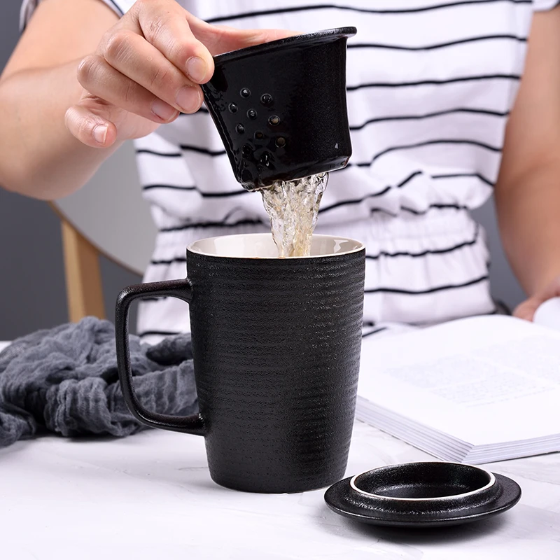 

450ml Office Mug with Lid Large Capacity Custom Ceramic Filter Cup Office Liner Simple Bottle for Water Coffee Travel Mug Cup