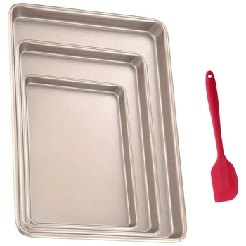 

Baking Sheet Pans Nonstick Set, Cookie Sheet Bakeware Cookie Pan Set, Rectangle Rimmed Carbon Steel Deep Baking Set of 3