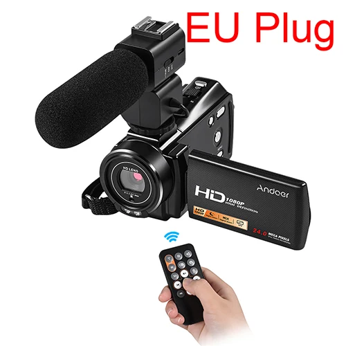 EU Plug Andoer HDV-V7 PLUS 1080P Full HD 24MP домашняя цифровая видеокамера с дистанционным управлением, записывающее устройство ночного видения, поворотная ЖК-камера с микрофоном - Цвет: EU Plug