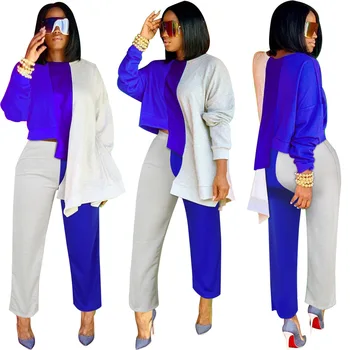 

Autumn Winter Women Two Piece Set Top and Pants Plus Size Tracksuit Sweatsuit Outfit Patchwork Color Loose Fashion Sets