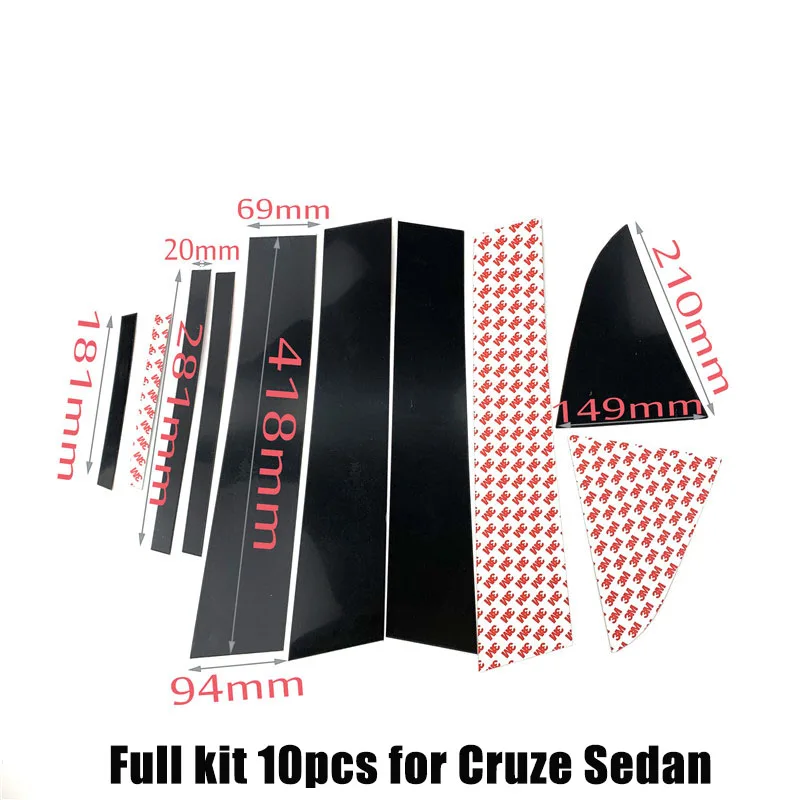 for sedan 10pcs Автомобильный Стайлинг зеркальная отражающая панель BC Колонка задняя треугольная декоративная наклейка пленка для Chevrolet Cruze седан хэтчбек 2009-18 - Цвет: for sedan 10pcs