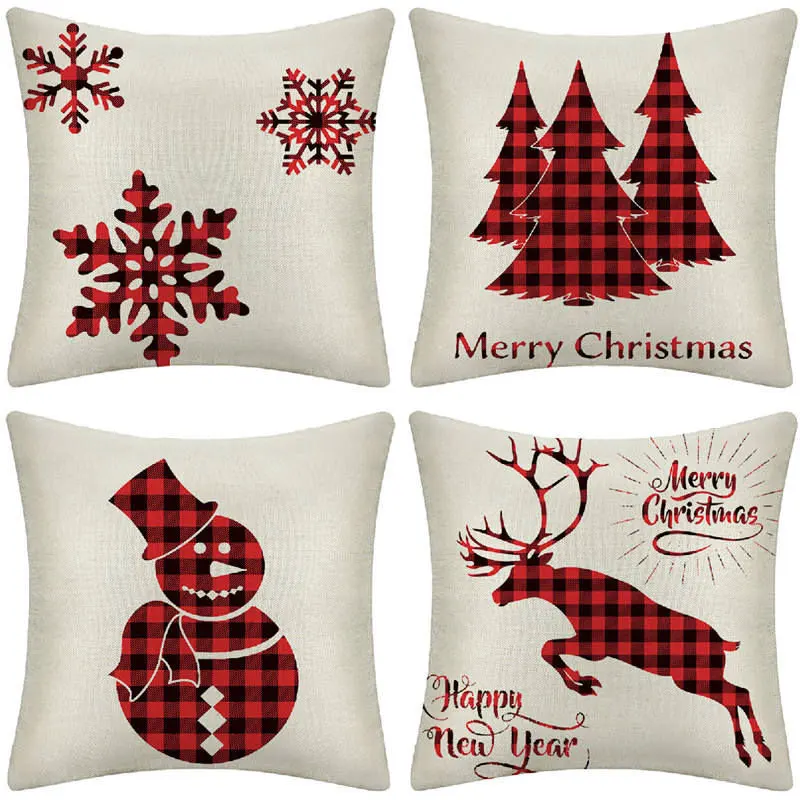 

Home Decor Red Elk Linen Pillow Cover Cushion Cover 45*45cm Car Sofa Bed Decorative Pillowcase New Year Gift Christmas Ornaments
