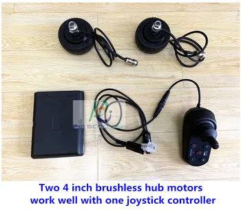 

Two 24v BLDC 4 inch brushless hub motors work well with one brushless joystck controller,one controller drive 2 motors phub-46w