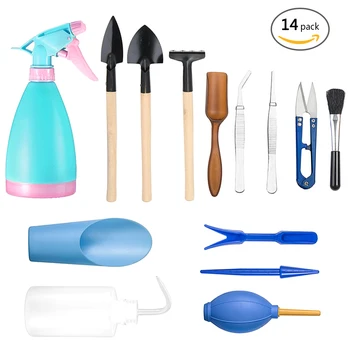 

14Pcs/Set Succulent Transplanting Planting Gardening Tools Mini Wood Handle Bucket Shovel Rake Spade Watering Pot Tweezers Tools