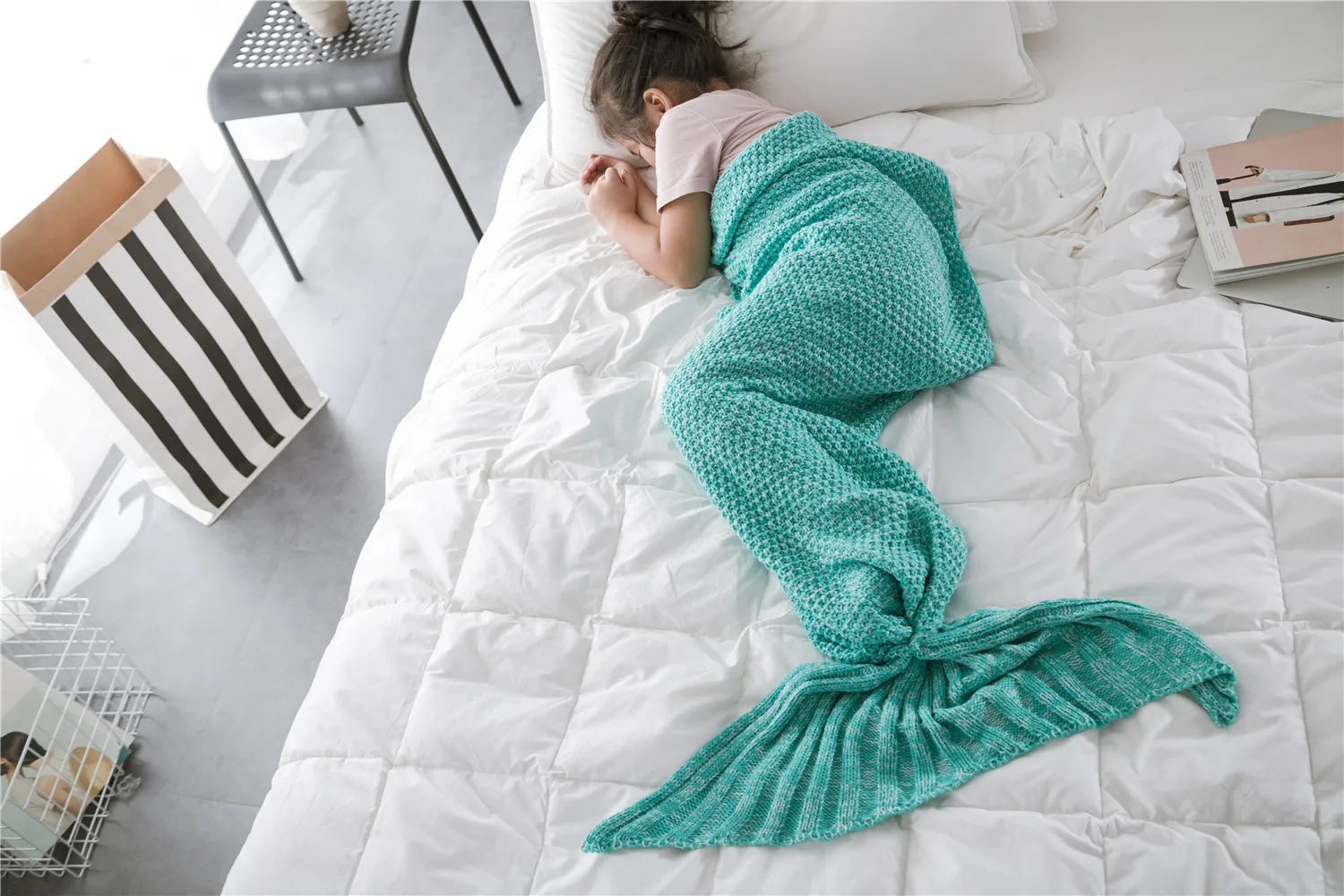 Детское одеяло рыбий хвост, детское трикотажное одеяло, детское одеяло для дивана, детское одеяло русалки, мультяшное повседневное одеяло