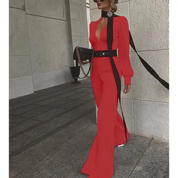 

Women Winter Autumn Jumpsuits Office Lady Solid Color High Waist Jumpsuit