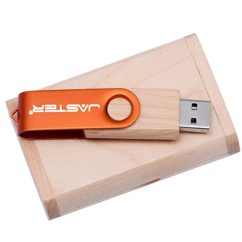 JASTER Пользовательский логотип цветной металл+ клен дерево usb флэш-накопитель 4 ГБ 8 ГБ 16 ГБ 32 ГБ 64 ГБ 128 ГБ wediing персональные подарки - Цвет: orange