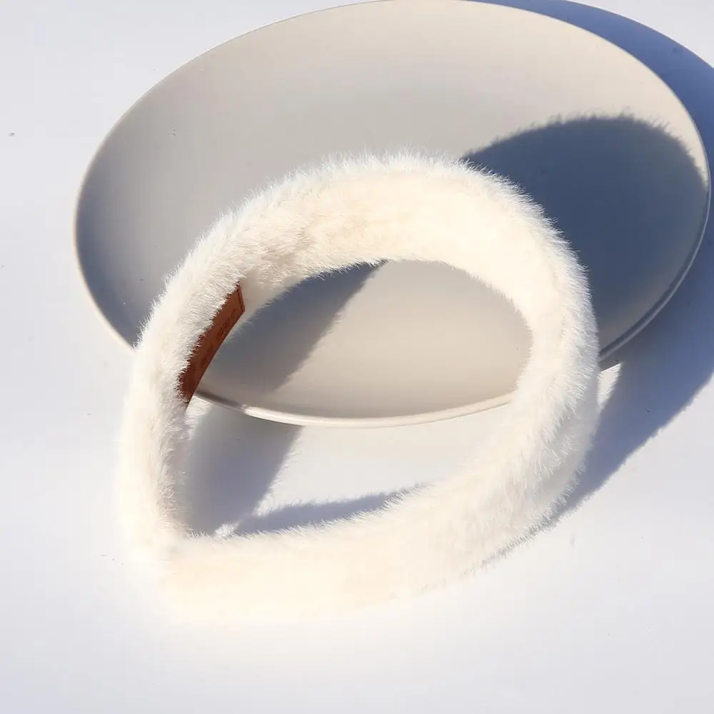 01Milky white 1 шт. темперамент милый осень и зима конфеты цвет имитация ягненка волосы кролика обруч дикий простой с широкими полями пушистый обруч - Цвет: 01Milky white