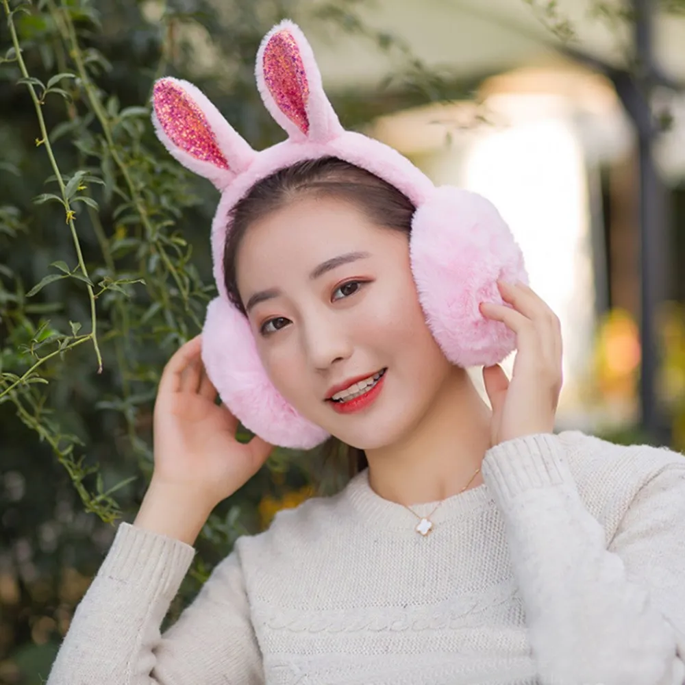 pink Женские зимние наушники, теплые наушники с кроличьими ушками, теплые наушники, теплые наушники кошка, пушистые мягкие женские теплые наушники, зимние - Цвет: pink