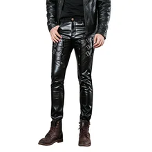 Mcikkny мужские модные панк кожаные штаны облегающие мотоциклетные повседневные кожаные брюки для мужчин для ночного клуба сцены