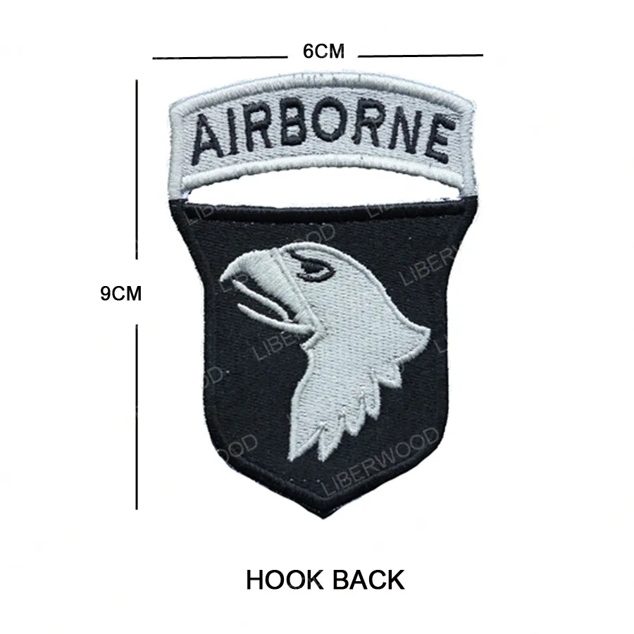 Airborne-Black+greySilver 101st Airborne Patch Screaming Eagles Embroidered Applique Badge Sign Costume Paratrooper Shoulder Patch with Hook&Loop Fastener Backing 