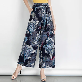 

Floral Printed Chiffon Wide Leg Pants Women 2020 Summer Fashion New Loose High Waist Straight Casual Pants Vacation Beach Pants