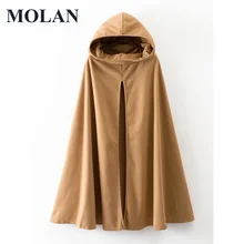 

MOLAN Thick Casual Shawl Cloak Woman Vintage Hooded Brown 2021 New Winter Loose Warm Jacket Coat Female Chic Outwear Shawl