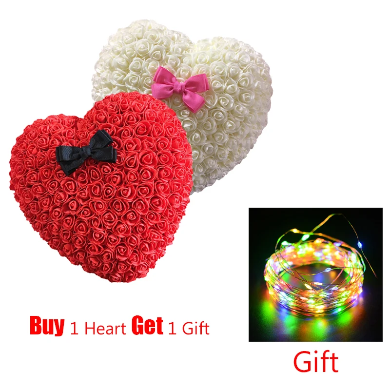 Dropshipping 30CM Artificial Rose Heart Shaped with LED Light for Valentine's Day Birthday New Year Gifts Love Gift