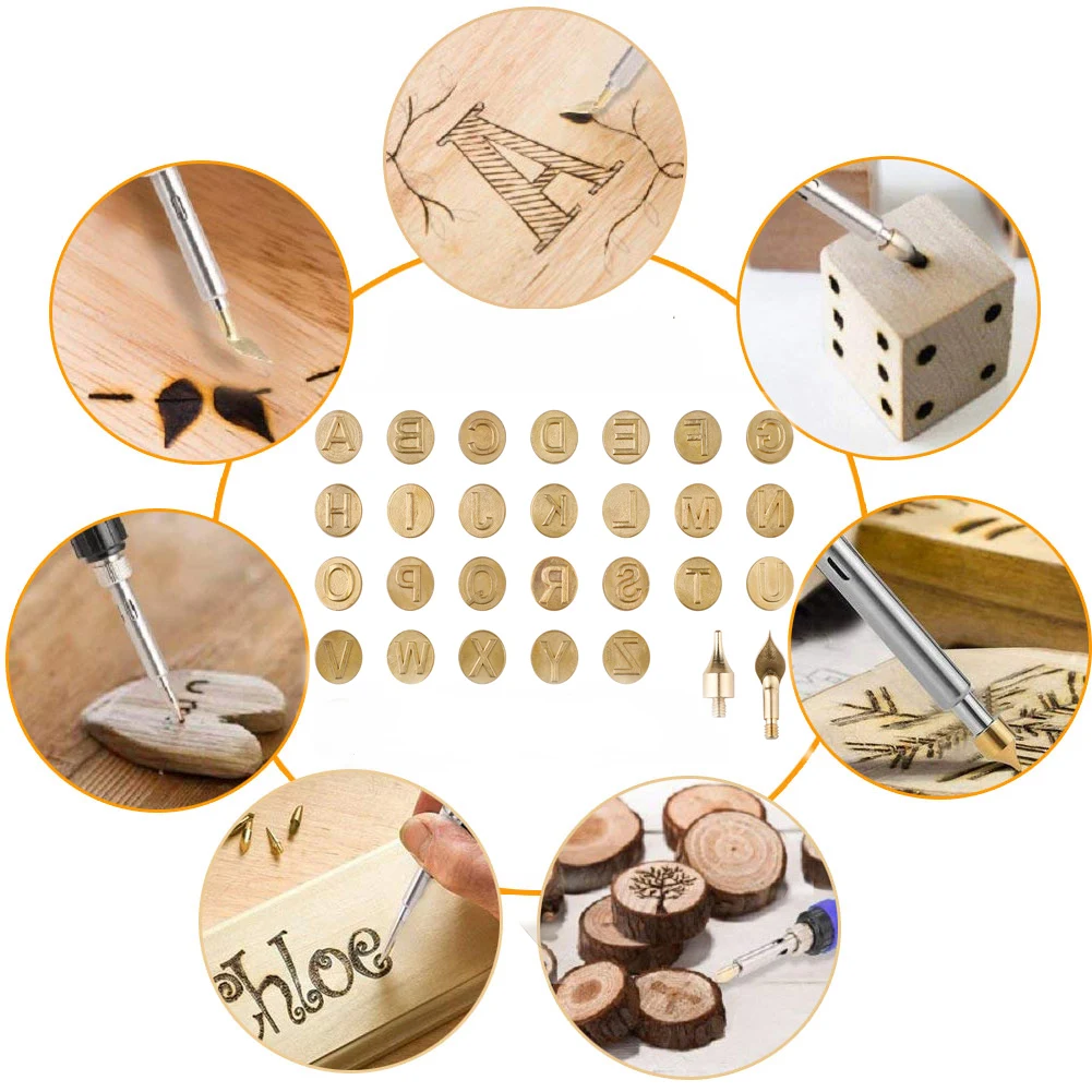 38 Pcs Art Carving Craft Models Iron Tip Stencil Soldering Pyrography Woodworking Tool Wood Burning Pen for Leather Engineering