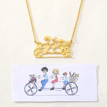 Индивидуальные реальные дети Рисование ожерелье Золото Нержавеющая сталь дети работа персонализированные ожерелье Специальный подарок для мамы/бабули