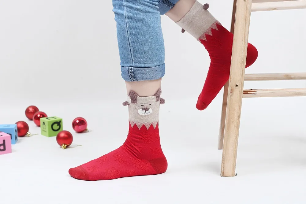 [La MaxPa] New Winter Warm Christmas Socks Deer Elk kawaii Xmas Socks for Women Girls Merry Christmas Gifts 3Pairs/lot