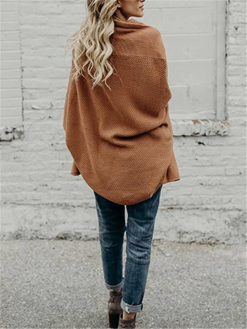 Autumn Winter Sweater Women Fashion Long Sleeve Knit Batwing Sleeve Cardigan Ladies V Neck Solid Casual Long Coat Femme Clothing