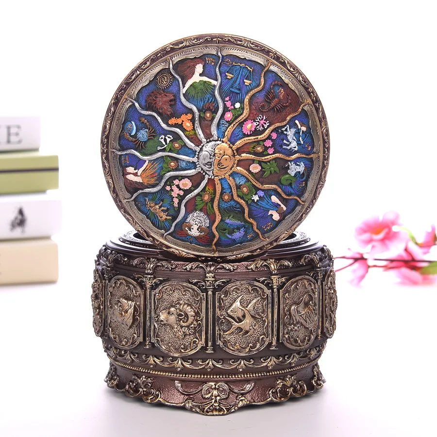 Музыкальная шкатулка бронзовая с 12 знаками Зодиака созвездий|music box|box for girlsretro music