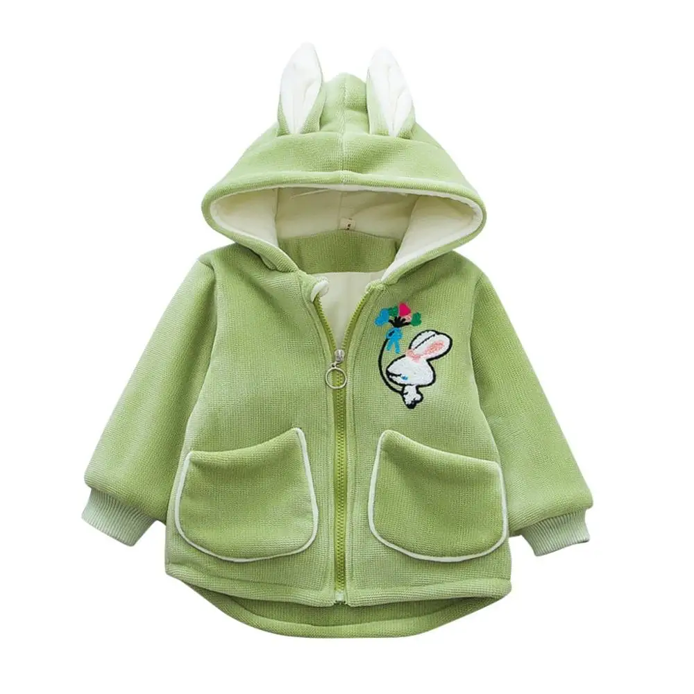 Green Kinderen Warme/зимние детские meisjes для маленьких детей; Konijn Oor; утепленная парка с капюшоном и цветочным принтом; Jas Uitloper Casaco+ Tas - Цвет: Green
