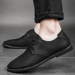 Обувь из натуральной кожи мужская деловая официальная обувь Нескользящая модная мужская повседневная обувь на толстой подошве Мужские