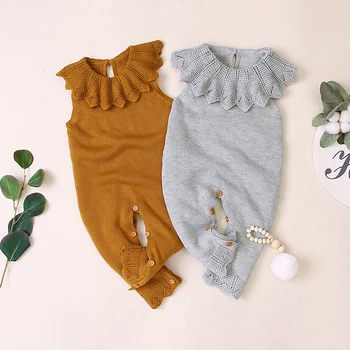

Newborn Romper Infant Baby Girls Ruffle Knitted Wool Jumpsuit Playsuit Pajamas Baby Clothes Cotton Baby Girls Rompers