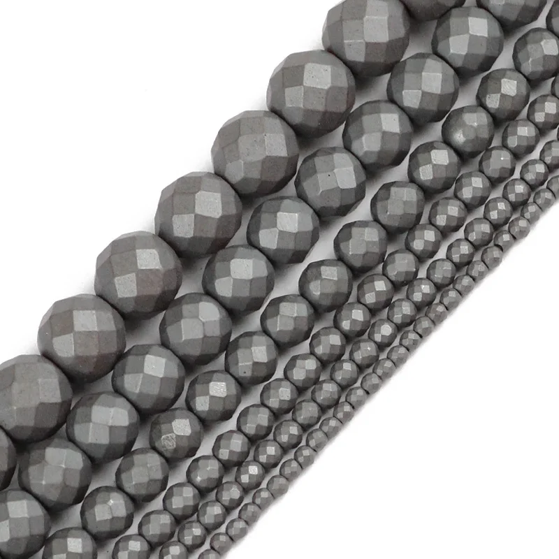 

Faceted Matte Black Hematite beads Natural Stone ore 2/3/4/6/8/10MM Round Loose beads Jewelry bracelet Making accessories DIY