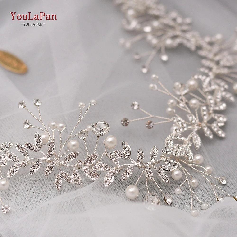 TOPQUEEN HP233 Wedding Hair Ornaments for Women Tiaras Bridal Rhinestone Headband Alloy Leaves Wedding Headpieces Headwear