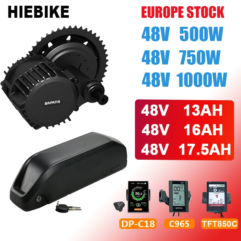 Комплект для электровелосипеда Bafang Motor BBS02 BBSHD 48 в 500/750/1000 Вт с аккумулятором 13/16/17