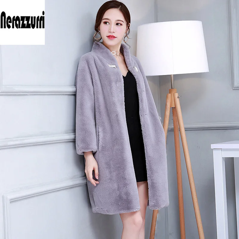 Winter faux fur coat women colored blue black gray