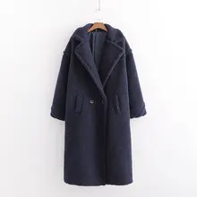 Осенне-зимнее женское темно-синее плюшевое пальто Стильная Женская Толстая теплая кашемировая куртка повседневная Уличная одежда для девочек