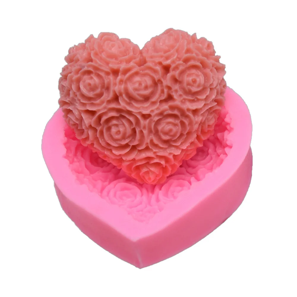 

Heart Shaped Silicone Candle Mold Flower Rose Aromatherapy Mold DIY Fondant Soap Making 3D Mould Handmade Cake Decorating Tools
