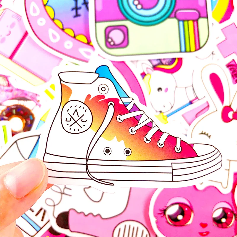 50 шт. ПВХ водонепроницаемые девушки Kawaii розовые забавные стикерные игрушки багажная наклейка s для мотора автомобиля ноутбука и стильный чемодан наклейки стикер s