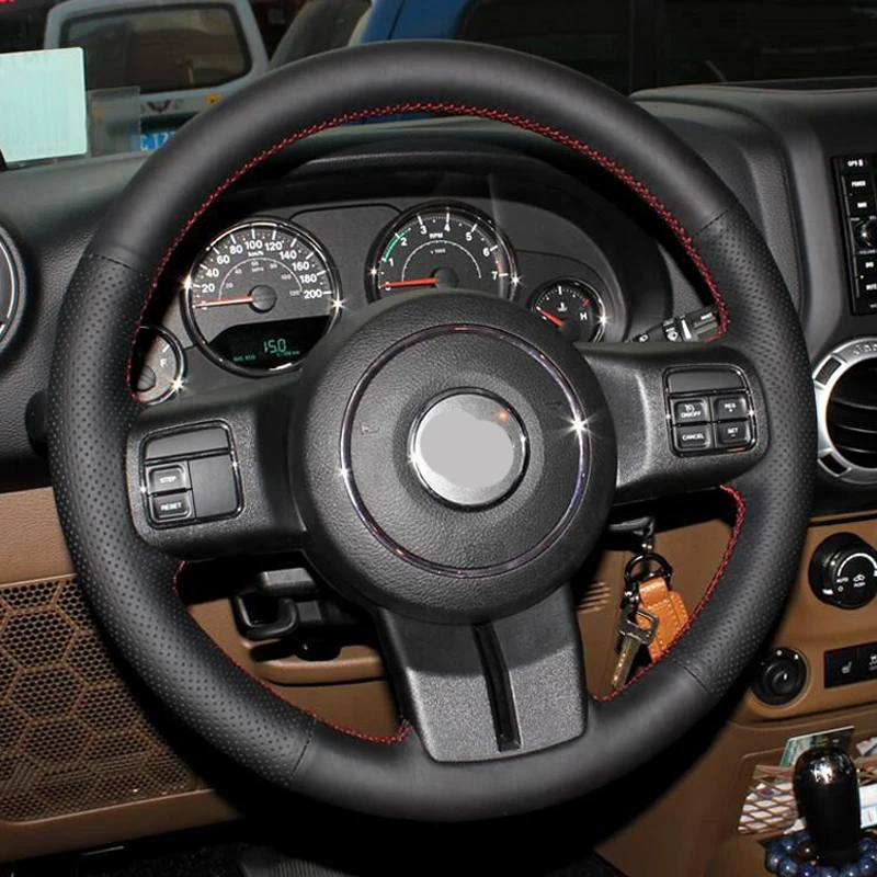 

Cowhide Top Layer Leather handmade Sewing Steering wheel covers protect For Jeep Compass Grand Cherokee Wrangler Patriot