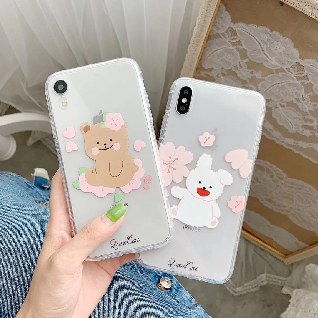 Милый кролик медведь мультфильм цветы Корейская пара чехол для iphone XS MAX XR 6S 7 8plus