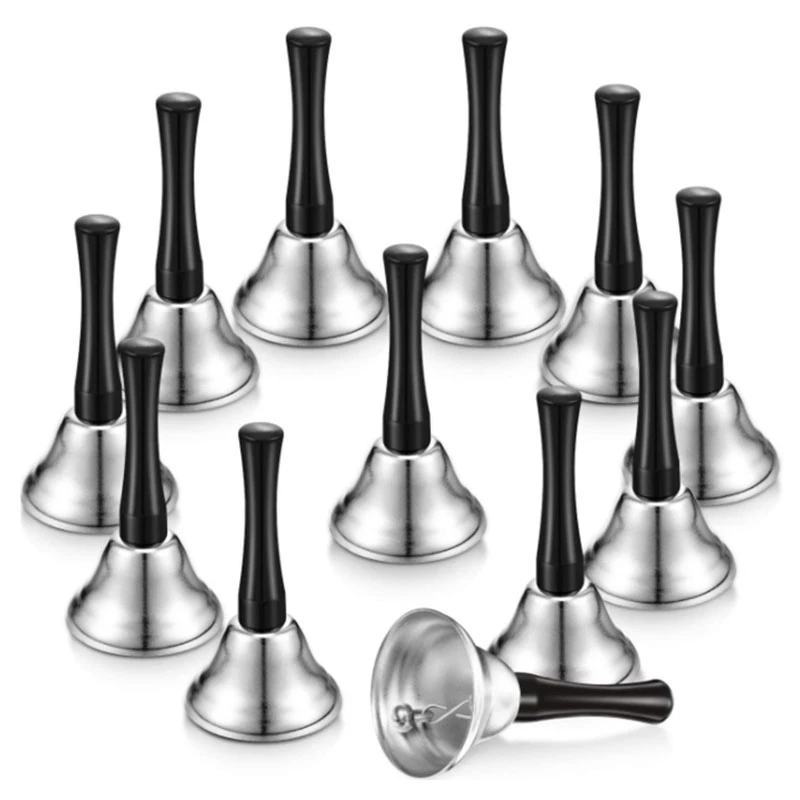 12 Pieces Metal Hand Bells Hand Bells Wooden Handle Handbells Metal