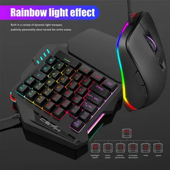 

One-handed Gaming Keyboard LED Color Backlight HXSJ V100+S600 Keyboard Mouse Set 35 Keys Mini USB Wired Keyboard+ Mouse Gift zz5