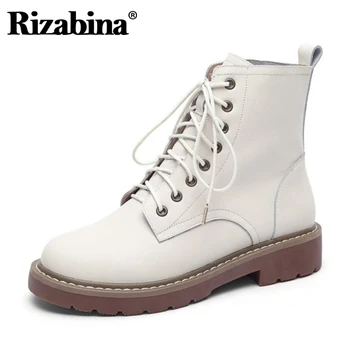 

Rizabina Women Short Boots Real Leather Lace Up Woman Ankle Boots Fashion Casual Winter Autumn Shoes Woman Footwear Size 34-41