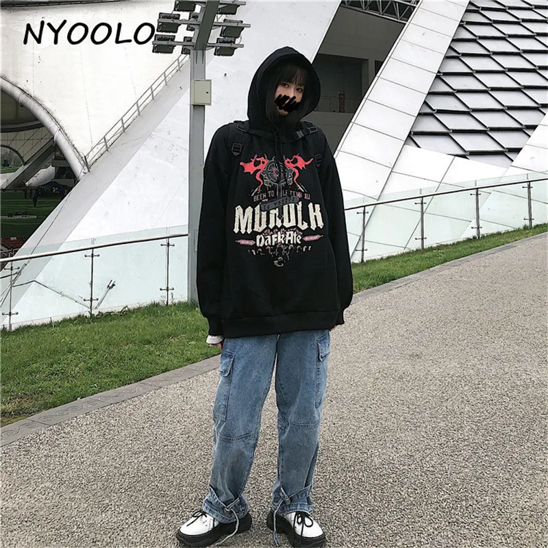 NYOOLO, винтажная уличная одежда, с буквенным принтом, плюс бархатные теплые толстовки, Осень-зима, с длинным рукавом, с капюшоном, пуловер, Толстовка для женщин и мужчин