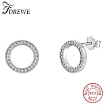 Forever Circle круглые серьги-гвоздики для женщин 925 пробы серебряные свадебные серьги AAA циркониевый Кристалл Модные ювелирные изделия