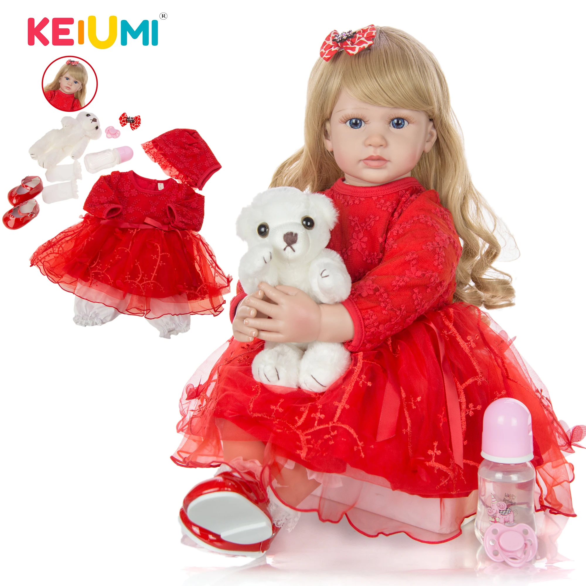 

New Arrival 24'' 60 cm Realistic As Lovely Princess Baby Reborn Doll Soft Silicone Reborn Doll Cloth Body Kids Christmas Gifts
