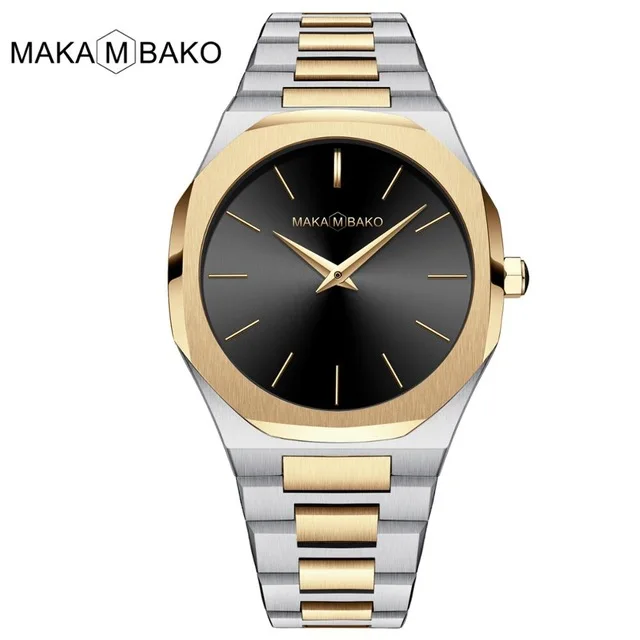 silver gold black Модные Восьмиугольные мужские часы полностью черные брендовые Роскошные Дизайнерские кварцевые наручные часы из нержавеющей стали мужские водонепроницаемые спортивные часы - Цвет: silver gold black
