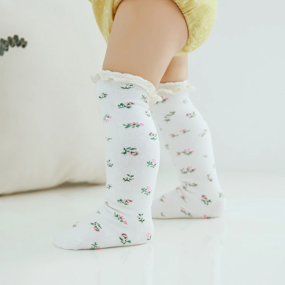 Осенне-зимние детские гольфы теплые кружевные хлопковые носки принцессы для девочек модные носки с цветочным рисунком для девочек, чулки D40