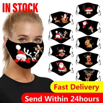 

10pc Washable Earloop Mask Unisex Christmas Cartoon Print Mouth Masks For Protection Face Mask Mascarilla Deportiva