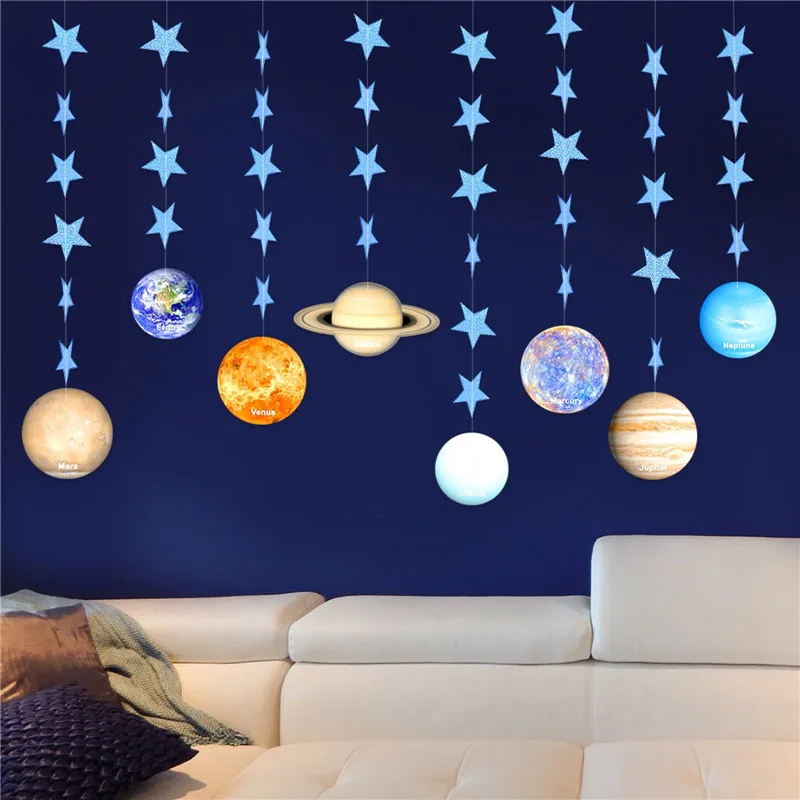 Universe Eight Planets Garlands Night Starry Sky Theme Banner for Happy Birthday Party Decor Kids Boys DIY Hanging Flag birthday banner,party decorations