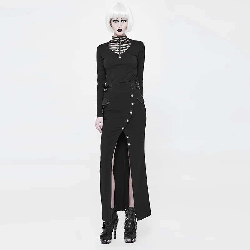 Панк рейв Женская Панк Полые трикотажные футболки Slim Fit сексуальные сценические с длинным рукавом черные топы для женщин